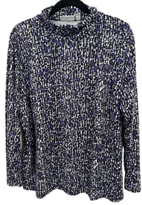 Top Susan Graver XL Azul Negro Cepillado Líquido Tejido Simulado Cuello Tortuga Manga Larga - Imagen 1 de 9