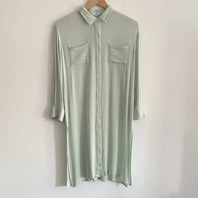 Vestido Camisa Túnica Lucca Lino Como M Verde Menta Botón Frontal Largo Playa Comodidad Foto 1 de 4