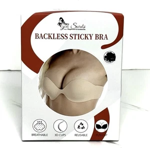 Girl Secrets BLACK Backless Strapless Breathable Reusable Push Up 3D Sticky Bra - Picture 1 of 13