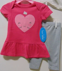 Bon Bebe 2 pc (0/3 M) Pink Top w/ Heart & Silver Metallic Shimmer Leggings NEW - Picture 1 of 11