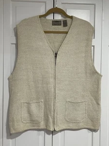 Structure Sweater Vest Zip Up Vintage Men’s Size XL Khaki Pockets Cotton & Ramie - Picture 1 of 7
