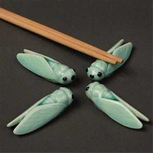 Soporte para palillos de porcelana Cicada soporte cuchara tenedor soporte cerámica bandeja decoración - Imagen 1 de 3