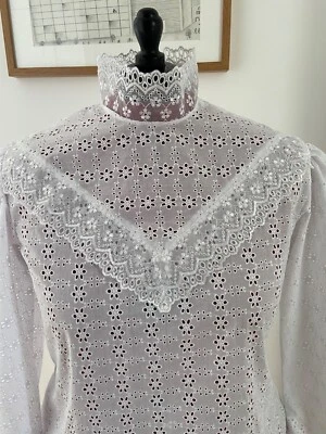 Handmade Victorian style Women blouse shirt puffy sleeve high collar, sizes 4-30 - Image 1 of 4