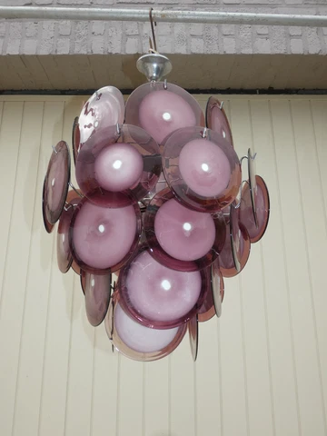 Gino Vistosi Large Murano purple glass 36 discs italian chandelier lamp 1960 Cover