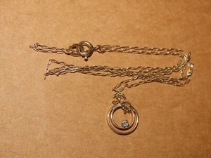 KREMENTZ CIRCLE PENDANT DIAMOND PENDANT NECKLACE PETITE STERLING VERMEIL Vtg - Picture 1 of 1
