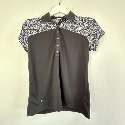 Camisa polo deportiva negra grande con estampado de animales con manga gorra Zilian deportiva de deportes diarios para mujer Foto 1 de 4