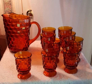 Juego de agua de vidrio ámbar American Fostoria de 10 piezas de colección - Imagen 1 de 4