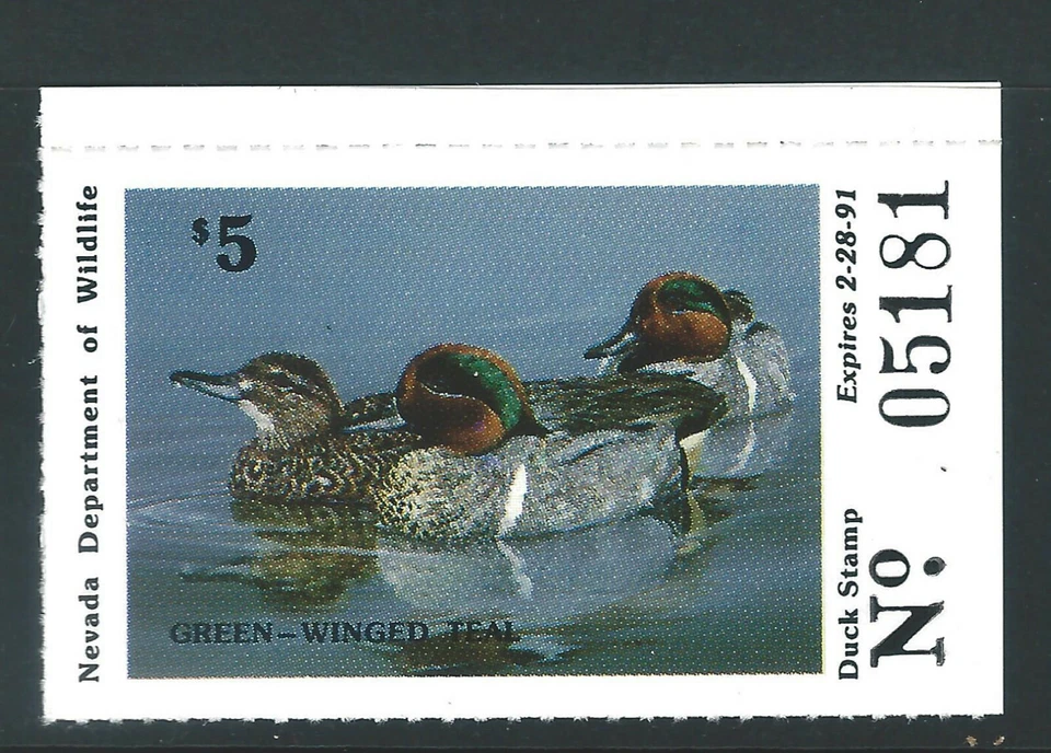 Bigjake: NV12, $5.00 Green-Wing Teal - 1990 Nevada Duck Stamp - Image 1 of 1