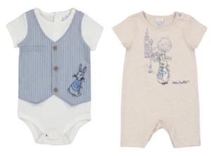 PETER RABBIT BLUE WAISTCOAT STYLE BODYSUIT OR OATMEAL ROMPER - New - Picture 1 of 6