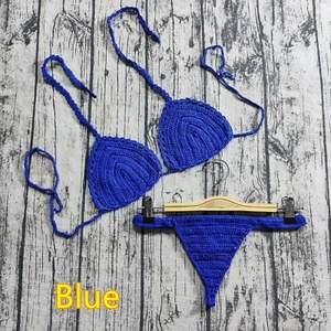 Handmade Crochet Beachwear bikini Triangle Top Thong Beach Sexy Swimwear Sets - Picture 1 of 13