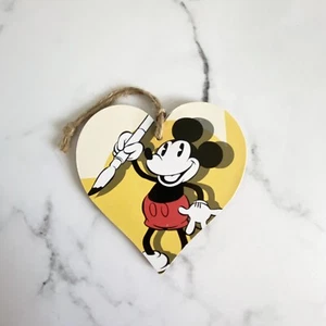Disney Mickey Mouse Hanging Heart Decoration Sign Handmade Decoupaged Recycled - Picture 1 of 1
