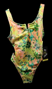 NWT Art Class One Piece Girls Neon Swimsuit Size Small (6/7) Floral Open Back - Picture 1 of 6