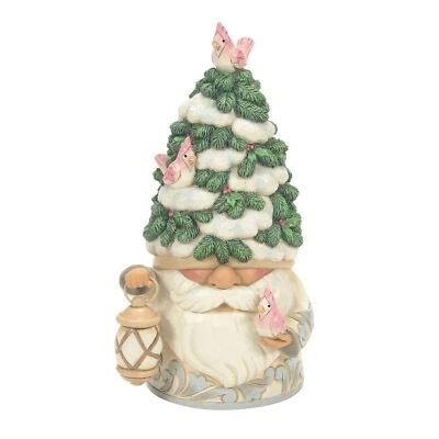 Jim Shore Heartwood Creek White Woodland Gnome w/ Evergreen Tree Hat Fig 6012682
