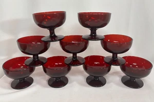 Vtg. Anchor Hocking Royal Ruby Red Glass Footed Sherbet Dessert Cups Set of 9 - Picture 1 of 7