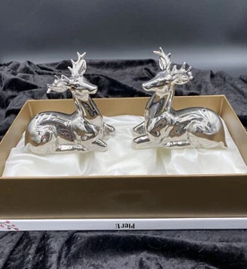 Neu im Karton, Pier 1 Imports, Rentier Salz Pfefferstreuer Set, Silber Keramik, Weihnachten - Bild 1 von 11