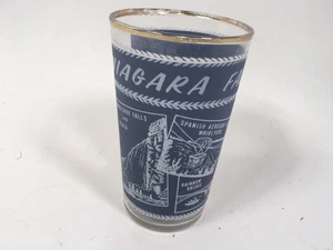 Antique Vintage Niagara Falls Blue Gray Souvenir Glass Gold Rim Federal Glass - Picture 1 of 6