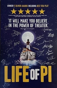 Full Cast Signed LIFE OF PI  Broadway Poster Windowcard - Picture 1 of 1