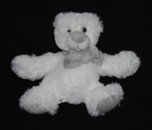 Peluche ENESCO doudou ours blanc beige écharpe gris 20 cm NEUF - Picture 1 of 1