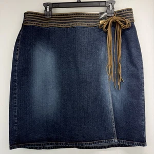 Lane Bryant Venezia size 24 Women’s Blue Denim Belted Fringe Boho Jean Skirt NWT - Picture 1 of 8
