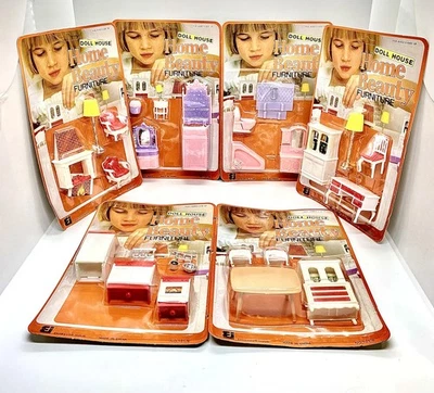 Vintage Diorama Casa de Bonecas Casa Beleza Móveis 6 Conjuntos Miniaturas NOS Selado  - Imagem 1 de 4