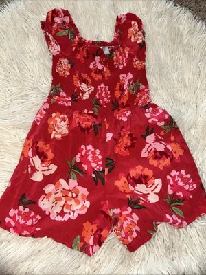 Sz 14 Children’s place red floral rouched shorts romper Ruffle Sleeves - Image 1 of 4