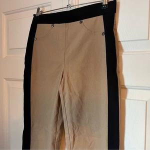 Joseph Ribkoff Trouser Pants Skinny Pull On Size 2 Khaki Tan Black Stripe - Picture 1 of 9