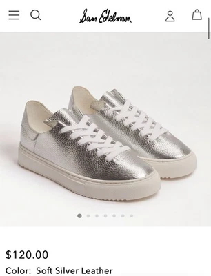 Sam Edelman женщин мака серебро шнурует вверх кроссовки обувь 8 новый в коробке - Изображение 1 из 4