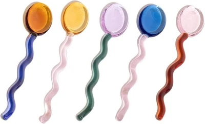 Glass Wavy Spoon, Creative Colorful Glass Dessert Spoon Colored Transparent - Image 1 of 4