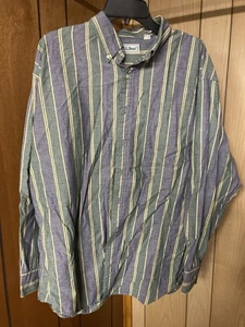 LLBean Men XL Button down long sleeve Shirt 100% Cotton Green & Blue Plaid - Picture 1 of 8