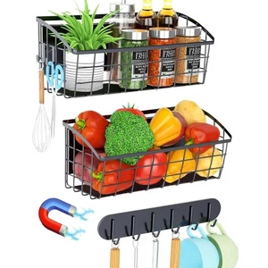 2Pack Magnetic Shelf for Refrigerator, with 2 Moveable Hooks and 1 Hook Rack,... - Picture 1 of 7