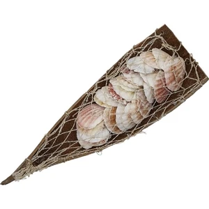 2 Carcasas Pecten en Barco de Madera con Red de Abacá (Juego de 2) - Imagen 1 de 2