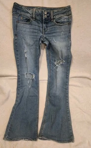 Pantalones de mezclilla American Eagle Y2K Artist acampanados doble botón para mujer talla 2 cortos - Imagen 1 de 9