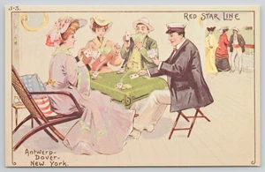 Postal Red Star Line Bridge Juego de Cartas Amberes Dover NY Publicidad  - Imagen 1 de 2