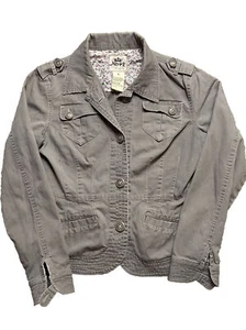Nori Distressed grau tailliert Jacke Damen groß Militärstil Knopfleiste Freizeit - Bild 1 von 12