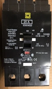 SQUARE D EDB34020 20 AMP 3 POLE CIRCUIT BREAKER - Picture 1 of 4
