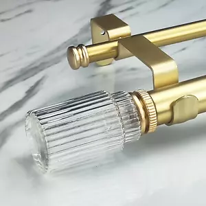 1-1/8 Inch Diameter Gold Curtain Rods with Ribbed Glass Finial, 36-72 Inch Te... - Picture 1 of 9