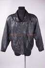 Men's Vintage Black Fullzip Collared Windbreaker Genuine Leather Bomber Jacket