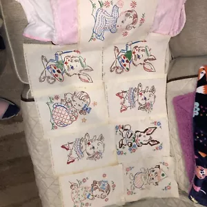 Colortex Kiddie Quiltblöcke ~ Menge 9 ~ gestempelt & handbemalt ~ Vintage 1970er - Bild 1 von 5