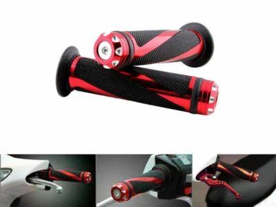 Par de empuñaduras de manillar para motocicleta de 7/8" diseño de sarga roja antideslizante universal Foto 1 de 4