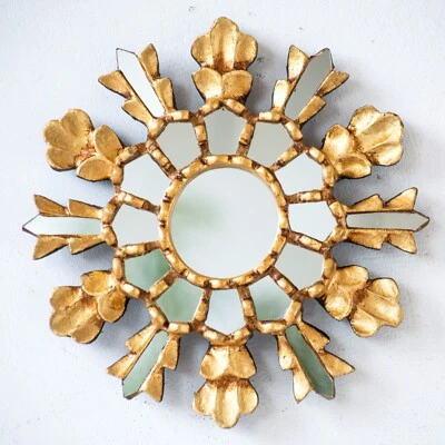 Peruvian Accent Golden Wooden Sunburst Mirror 7.8" wall decorative, gifts home - Image 1 of 4