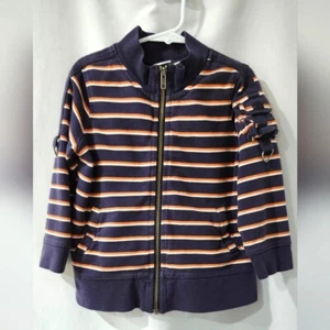 Talbots Kinder Sweatshirt mit durchgehendem Reißverschluss Größe 4 marine orange Streifen Baumwolle Taschen - Bild 1 von 7