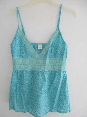 Débardeur/Caraco évasé coton bleu liberty marque Camaïeu taille 36 Neuf - Photo 1/4