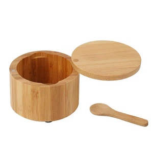 Wood Salt Cellar Bowl Box With Magnetic Lid Wood Seasoning Containers Box Wood - Picture 1 of 12