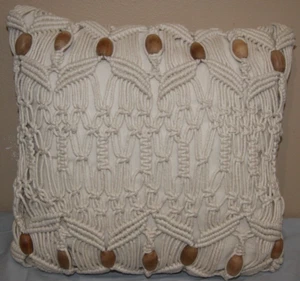 VINTAGE MACRAME Natural BOHO Throw Pillow 16” (ToteCC) - Picture 1 of 7