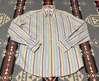 Robert Graham Shirt Mens Sz XL Rainbow Stripes Flipped Cuff Contrast Collar T63