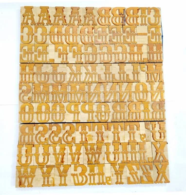 Vintage Letterpress wood/wooden printing type blocks typography 93pc 50mm #LB78 - Image 1 of 4