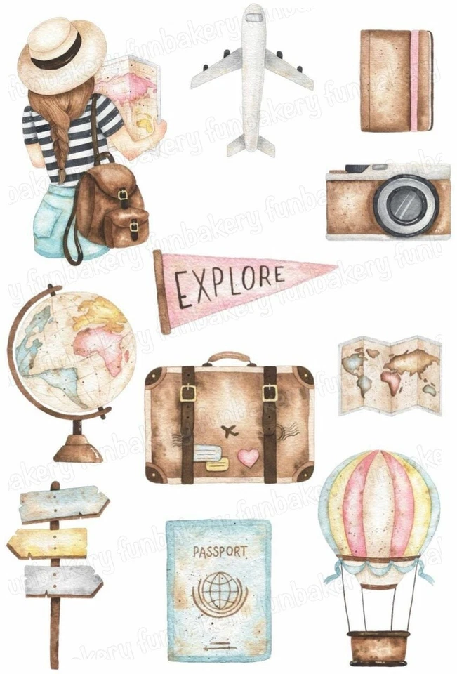 Reise Tortenbild Aufleger Party Deko Muffin Geschenk Abschied Auswandern essbar - Bild 1 von 4