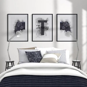 Personalised Gaming Watercolour Prints Set Of 3 Kids Gamer Bedroom Wall Art 1052 - Picture 1 of 2