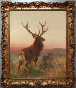 Handarbeit Altmeister-Kunst Antik Ölgemälde Tier Milu Hirsch Hochwertig - Bild 1 von 2