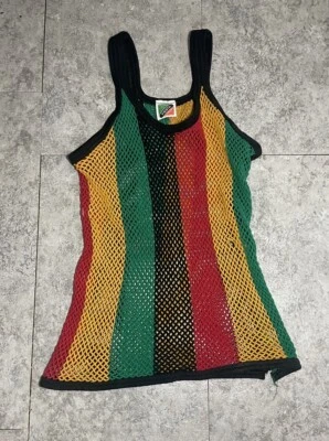 Vtg Mesh Rasta Jamaican Tank Top Mens XL See Through 🔥 Bob Marley Beach Vibes - Image 1 of 4